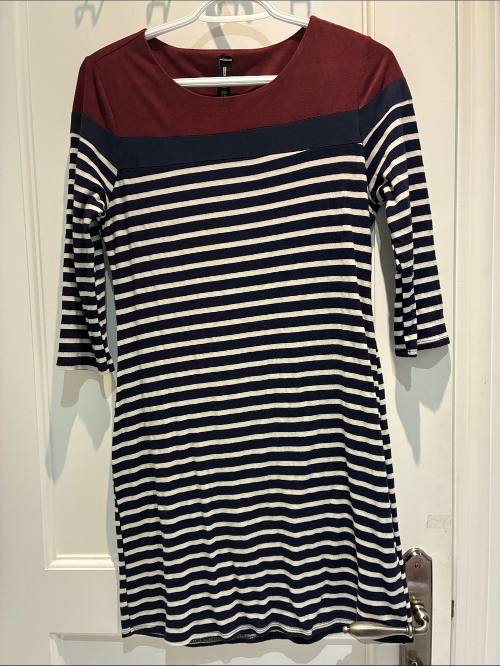 Striped Navy and Burgundy Women's Shift Dress